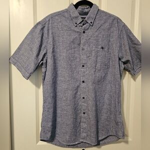 HAGGAR Men's Blue Short Sleeve Button Up Shirt White & Blue Sz M